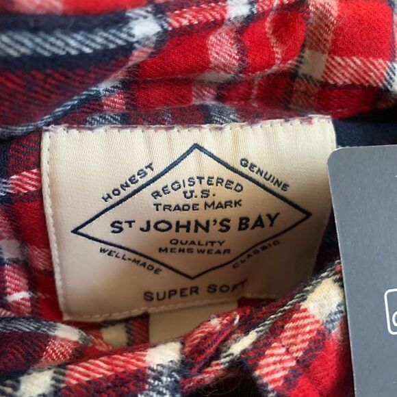 St. John’s bay quality mens wear size long sleeve, Navy red plaid super soft - Picture 6 of 8